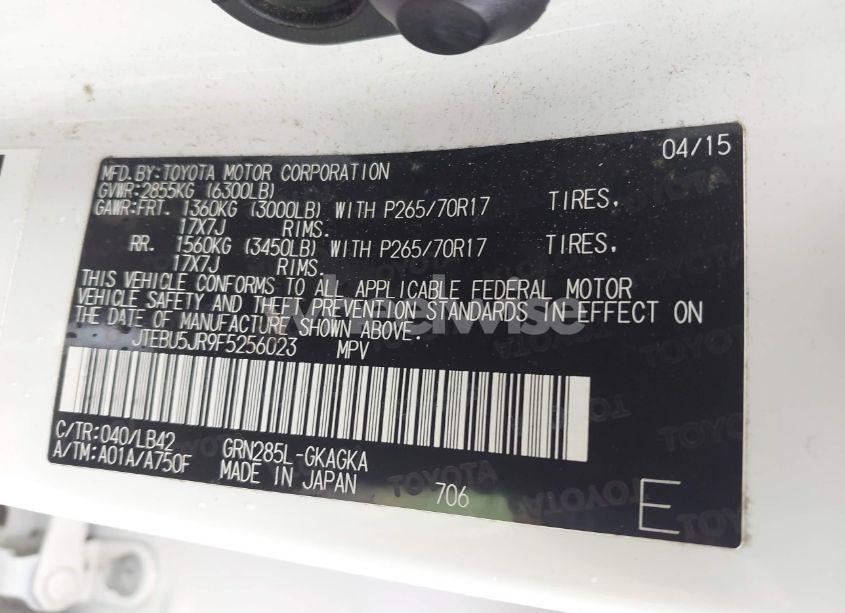 Photo 9 of 2015 Toyota 4runner SR5 PREMIUM (VIN JTEBU5JR9F5256023)