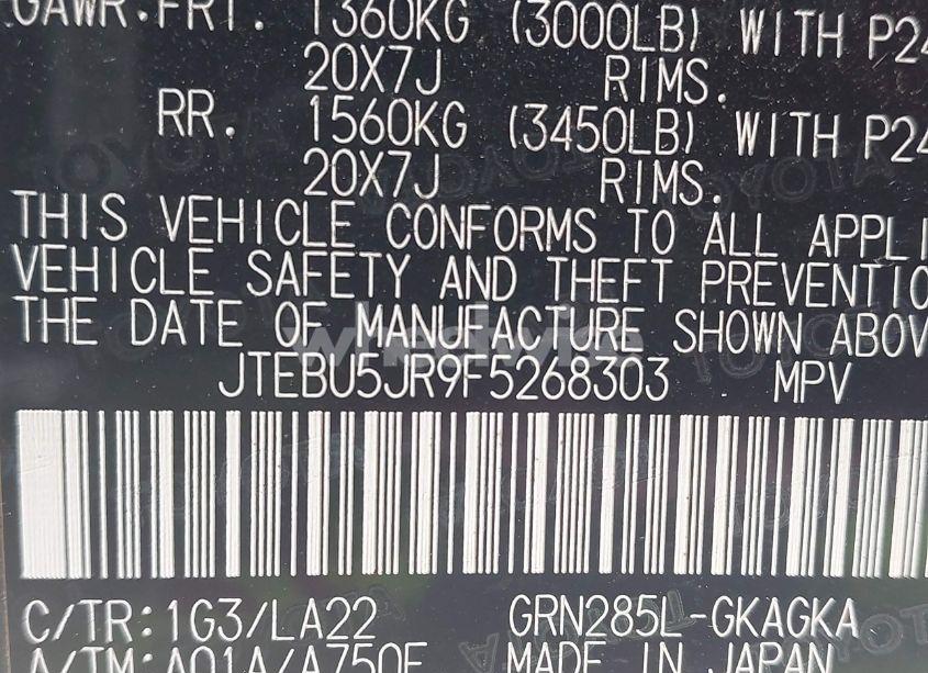 Photo 9 of 2015 Toyota 4runner LIMITED (VIN JTEBU5JR9F5268303)