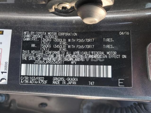 Photo 3 of 2016 TOYOTA 4RUNNER SR5/SR5 PREMIUM (VIN JTEBU5JR9G5340411)