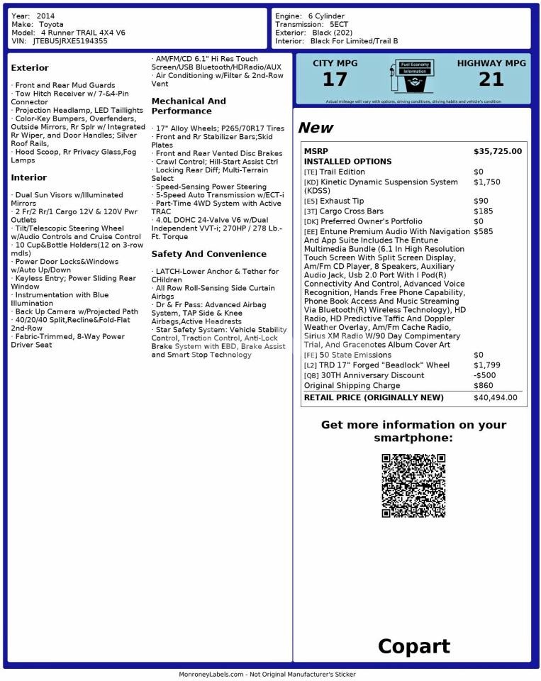 Photo 10 of 2014 TOYOTA 4RUNNER SR5 (VIN JTEBU5JRXE5194355)