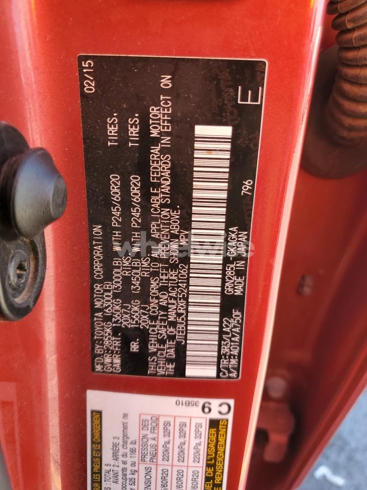 Photo 13 of 2015 TOYOTA 4RUNNER SR5/SR5 PREMIUM (VIN JTEBU5JRXF5241062)