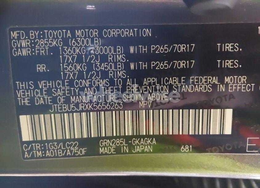 Photo 9 of 2019 Toyota 4runner TRD OFF ROAD PREMIUM (VIN JTEBU5JRXK5656263)