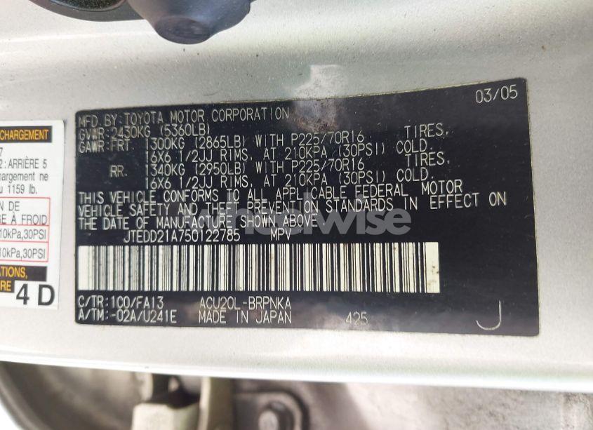 Photo 9 of 2005 Toyota Highlander (VIN JTEDD21A750122785)