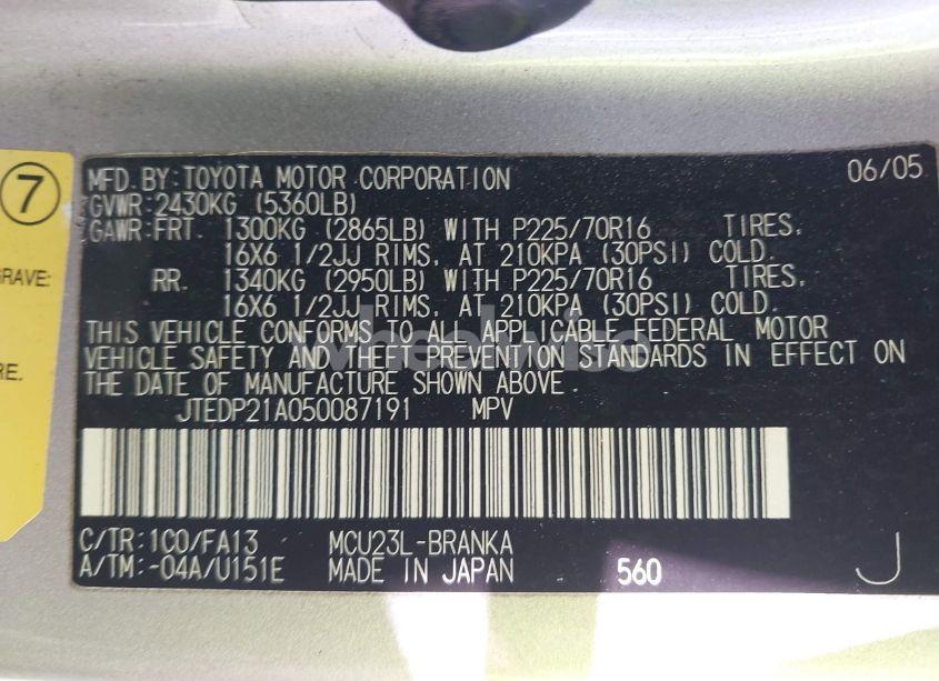 Photo 9 of 2005 Toyota Highlander V6 (VIN JTEDP21A050087191)