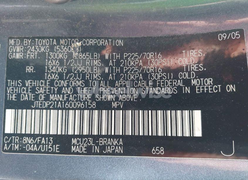 Photo 9 of 2006 Toyota Highlander V6 (VIN JTEDP21A160096158)