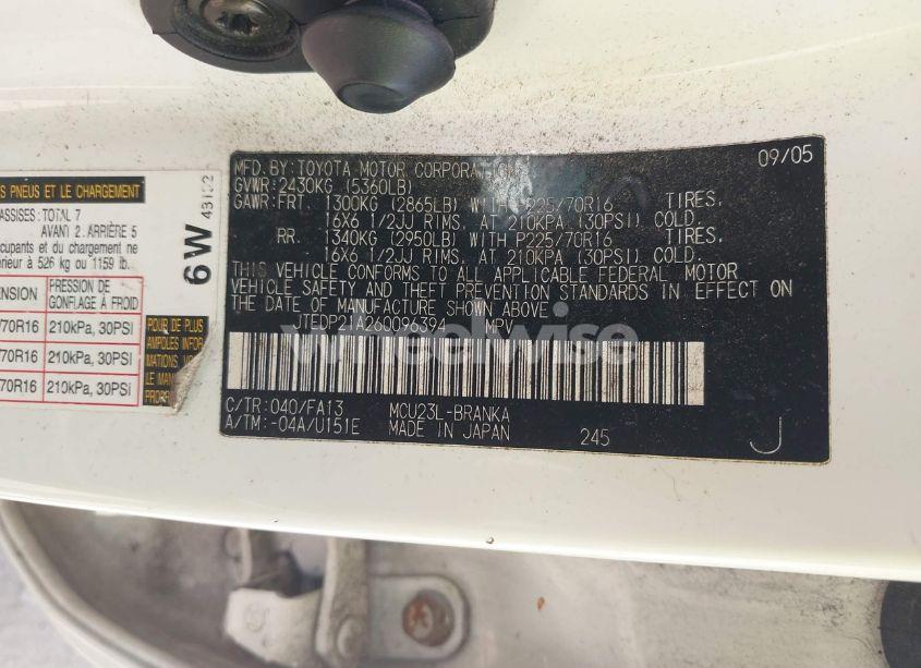 Photo 9 of 2006 Toyota Highlander V6 (VIN JTEDP21A260096394)