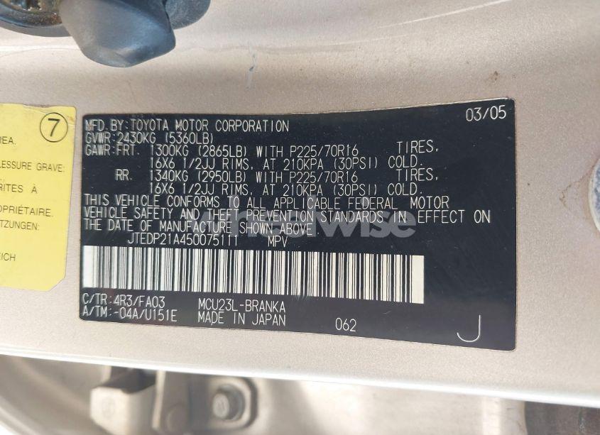 Photo 9 of 2005 Toyota Highlander V6 (VIN JTEDP21A450075111)