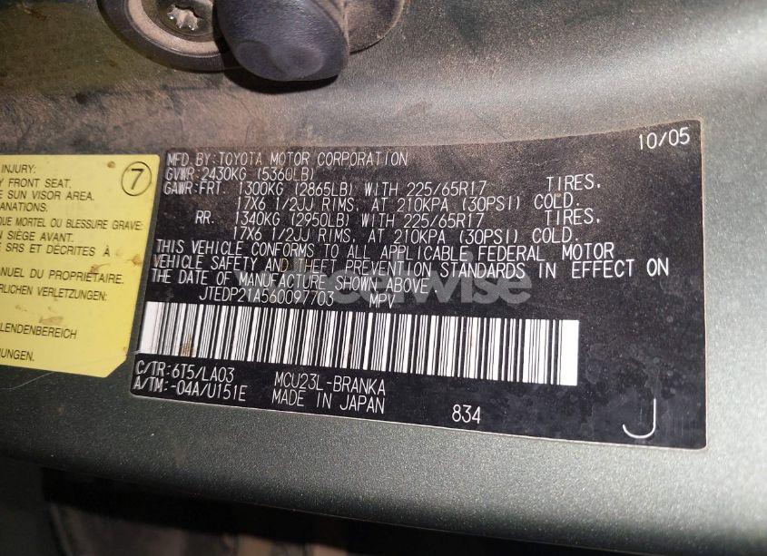 Photo 9 of 2006 Toyota Highlander LIMITED V6 (VIN JTEDP21A560097703)