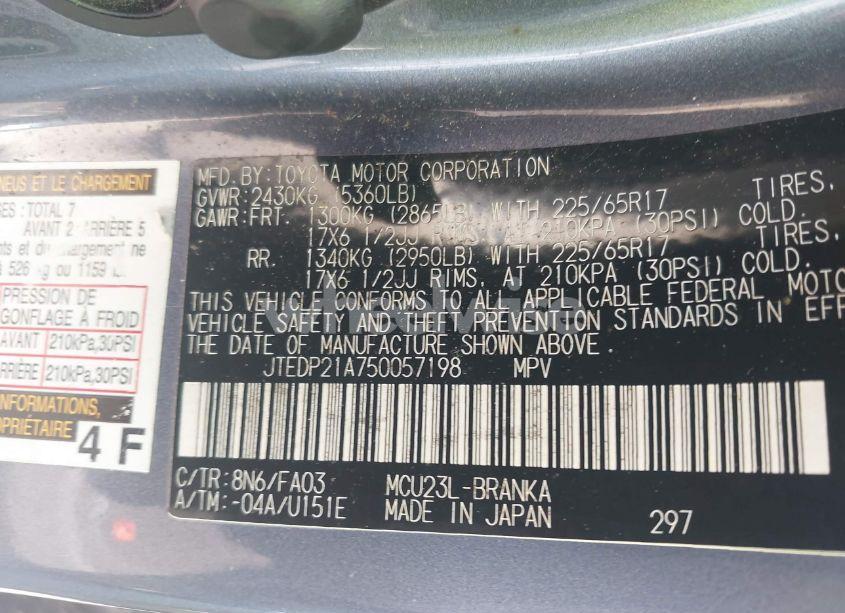 Photo 9 of 2005 Toyota Highlander LIMITED V6 (VIN JTEDP21A750057198)