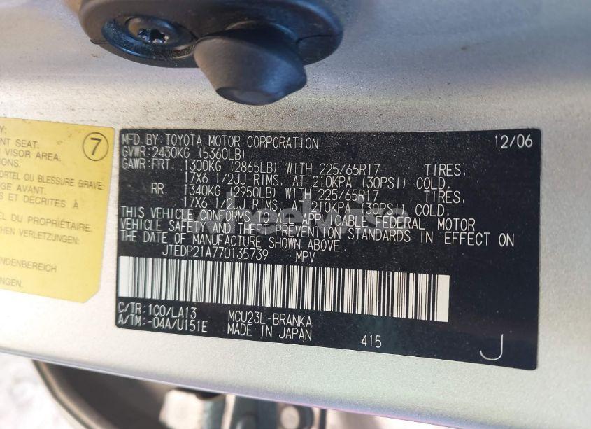 Photo 9 of 2007 Toyota Highlander LIMITED V6 (VIN JTEDP21A770135739)