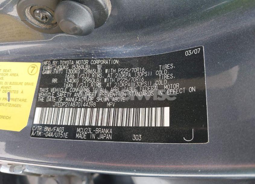 Photo 9 of 2007 Toyota Highlander V6 (VIN JTEDP21A870144398)