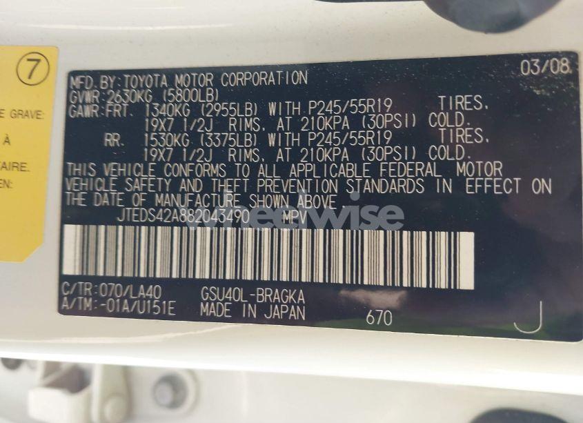 Photo 9 of 2008 Toyota Highlander LIMITED (VIN JTEDS42A882043490)