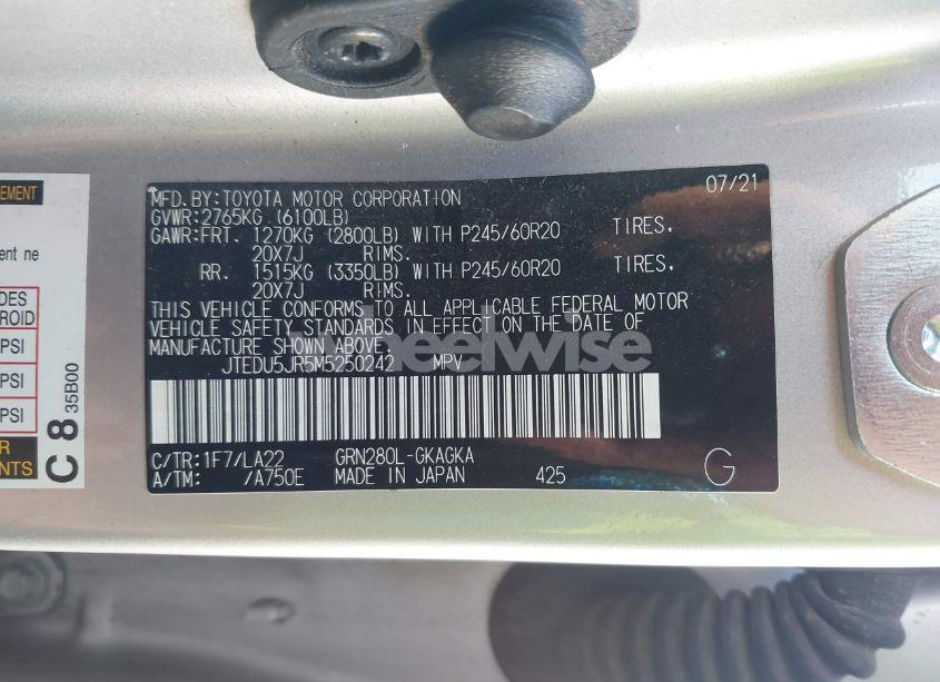 Photo 9 of 2021 Toyota 4runner LIMITED (VIN JTEDU5JR5M5250242)