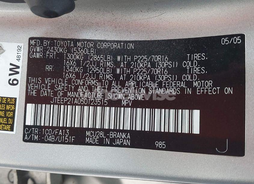 Photo 9 of 2005 Toyota Highlander V6 (VIN JTEEP21A050123515)