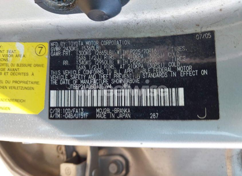 Photo 9 of 2005 Toyota Highlander V6 (VIN JTEEP21A050135194)