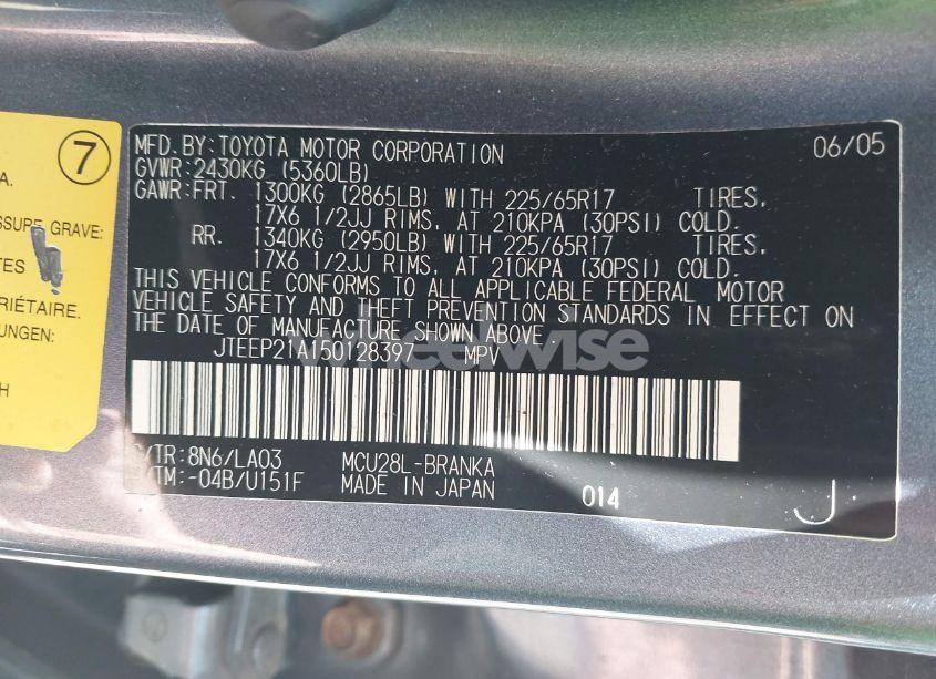 Photo 9 of 2005 Toyota Highlander LIMITED V6 (VIN JTEEP21A150128397)