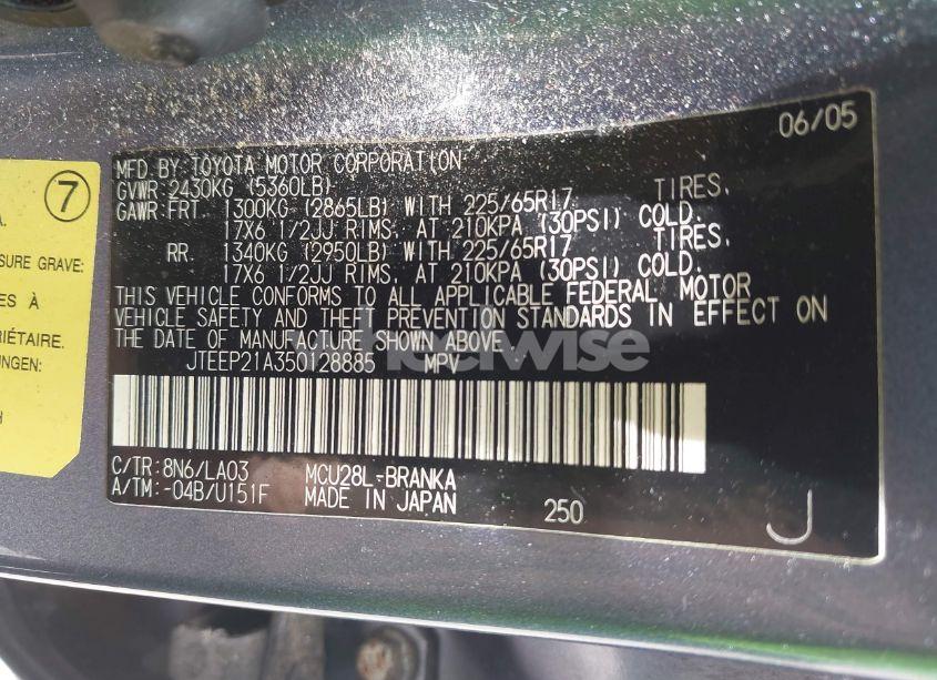 Photo 9 of 2005 Toyota Highlander LIMITED V6 (VIN JTEEP21A350128885)