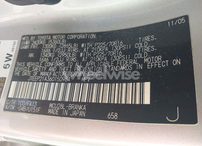 Photo 9 of 2006 Toyota Highlander V6 (VIN JTEEP21A360150984)