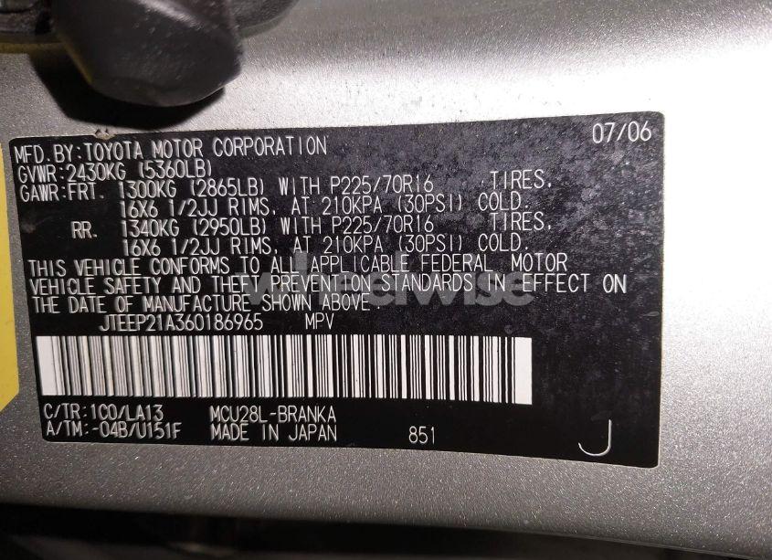 Photo 9 of 2006 Toyota Highlander V6 (VIN JTEEP21A360186965)