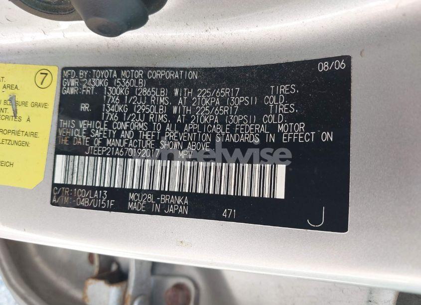 Photo 9 of 2007 Toyota Highlander LIMITED V6 (VIN JTEEP21A670192017)