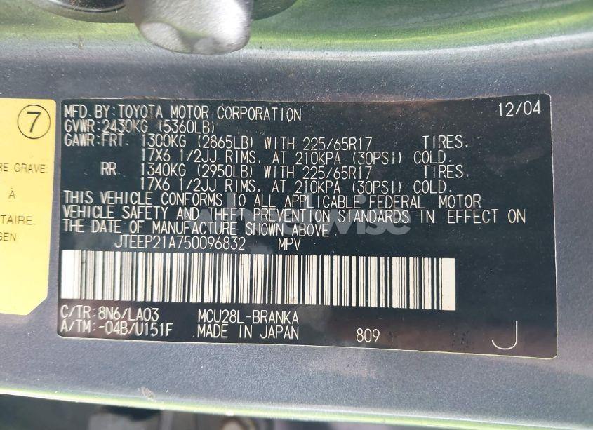 Photo 9 of 2005 Toyota Highlander LIMITED V6/V6 (VIN JTEEP21A750096832)