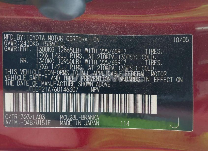 Photo 9 of 2006 Toyota Highlander LIMITED V6 (VIN JTEEP21A760146307)