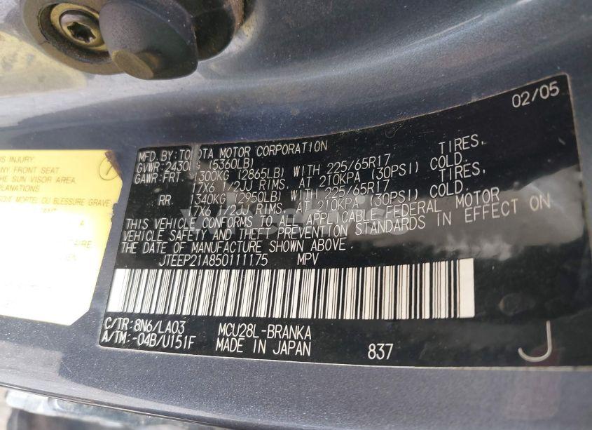 Photo 9 of 2005 Toyota Highlander LIMITED V6 (VIN JTEEP21A850111175)