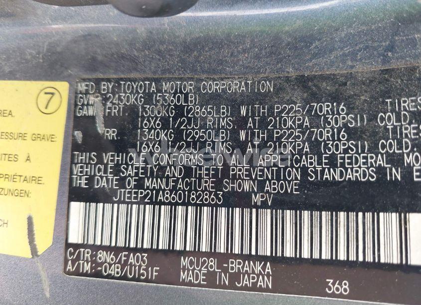 Photo 9 of 2006 Toyota Highlander V6 (VIN JTEEP21A860182863)