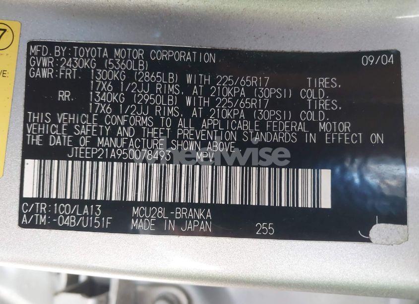 Photo 9 of 2005 Toyota Highlander LIMITED V6 (VIN JTEEP21A950078493)