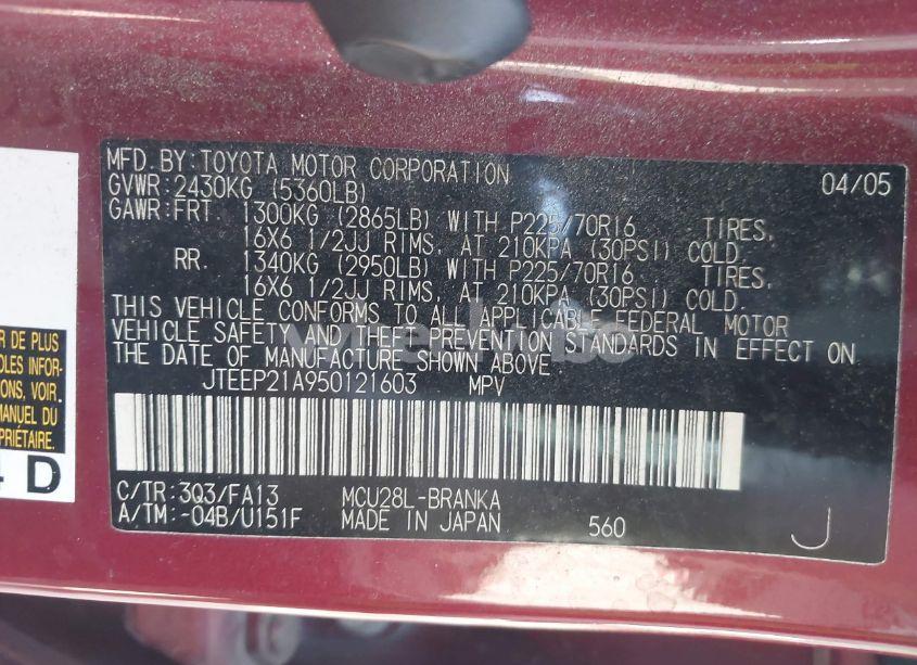 Photo 9 of 2005 Toyota Highlander V6 (VIN JTEEP21A950121603)
