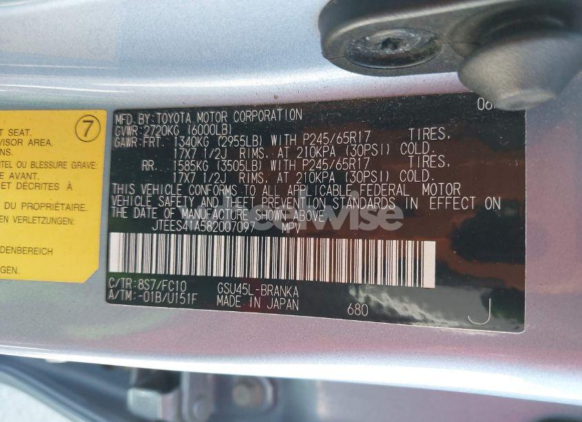 Photo 9 of 2008 Toyota Highlander (VIN JTEES41A582007097)