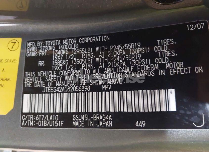 Photo 9 of 2008 Toyota Highlander LIMITED (VIN JTEES42A082056898)