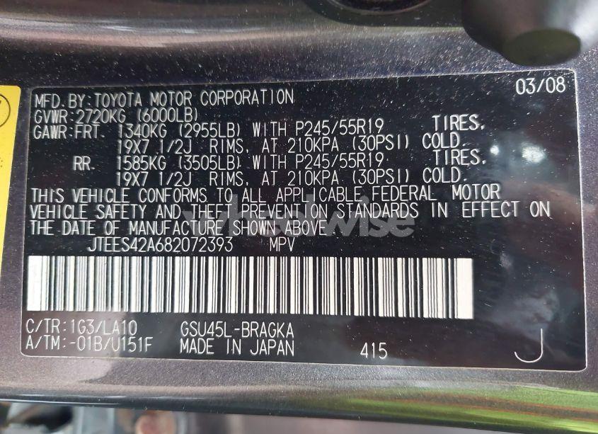 Photo 9 of 2008 Toyota Highlander LIMITED (VIN JTEES42A682072393)