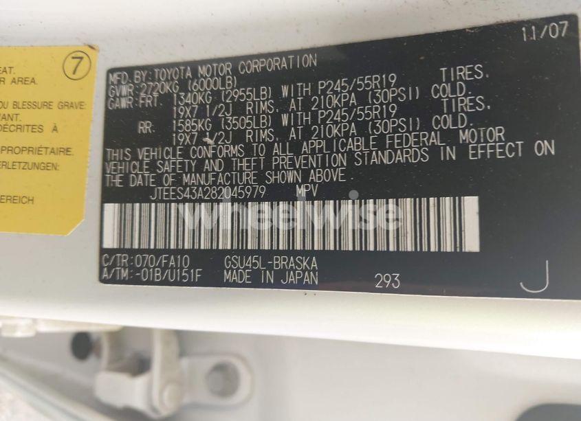 Photo 9 of 2008 Toyota Highlander SPORT (VIN JTEES43A282045979)