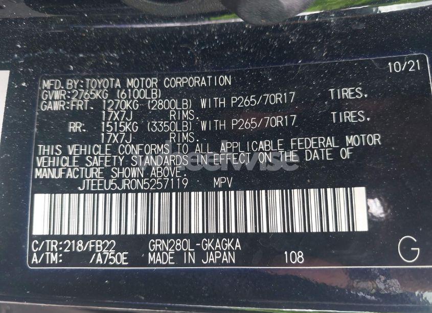 Photo 9 of 2022 Toyota 4runner SR5 (VIN JTEEU5JR0N5257119)