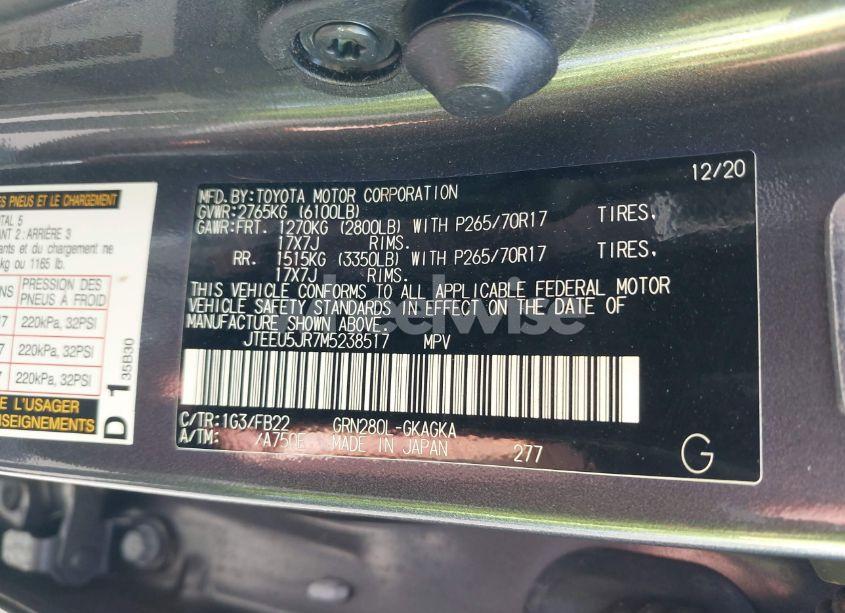 Photo 9 of 2021 Toyota 4runner SR5 (VIN JTEEU5JR7M5238517)
