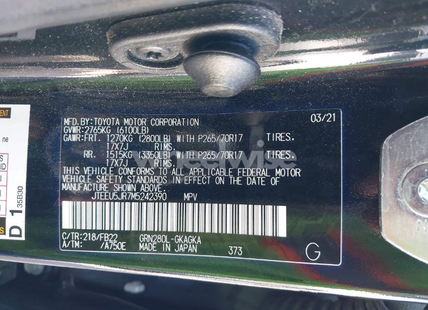 Photo 9 of 2021 Toyota 4runner SR5 (VIN JTEEU5JR7M5242390)