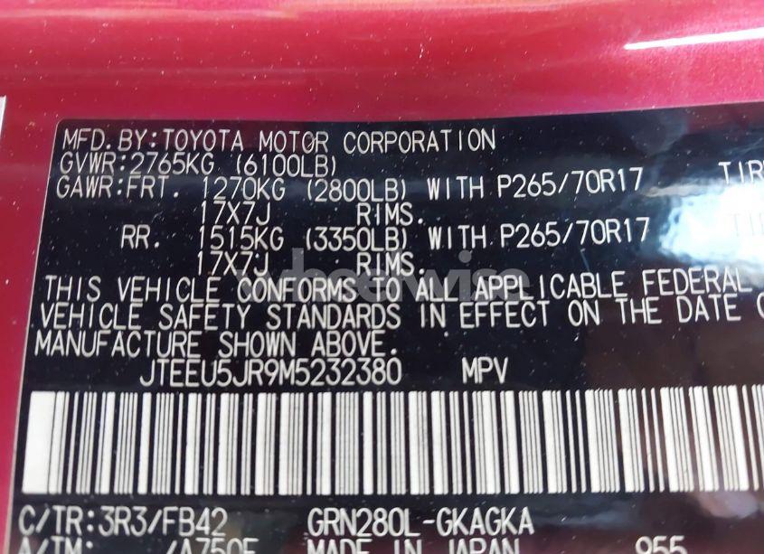 Photo 9 of 2021 Toyota 4runner SR5 (VIN JTEEU5JR9M5232380)