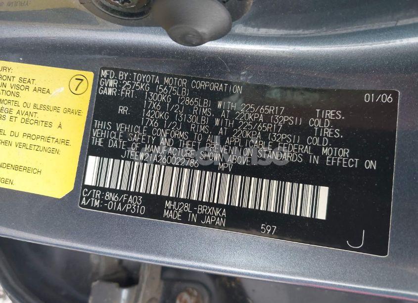 Photo 9 of 2006 Toyota Highlander HYBRID LIMITED V6/V6 (VIN JTEEW21A260022786)