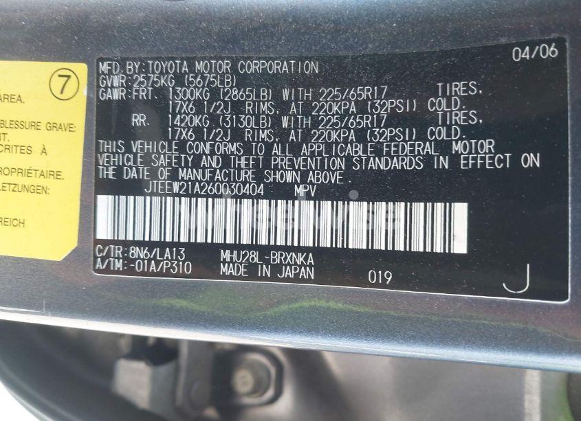 Photo 9 of 2006 Toyota Highlander HYBRID LIMITED V6 (VIN JTEEW21A260030404)