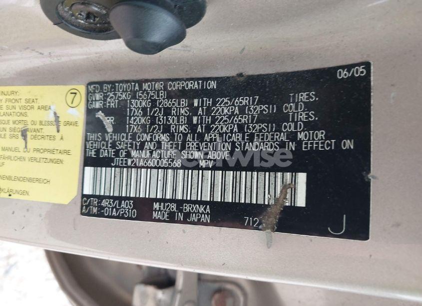 Photo 9 of 2006 Toyota Highlander HYBRID LIMITED V6 (VIN JTEEW21A660005568)