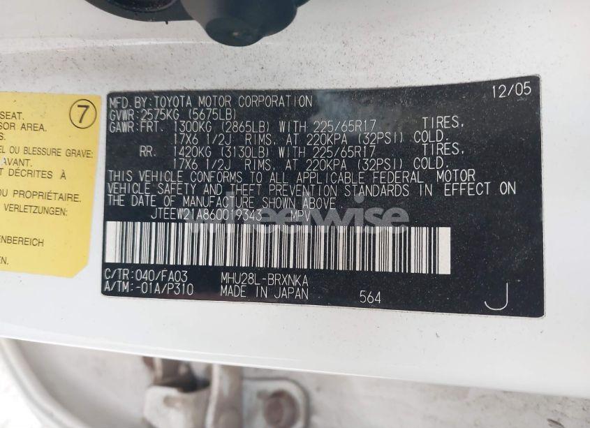 Photo 9 of 2006 Toyota Highlander HYBRID V6 (VIN JTEEW21A860019343)