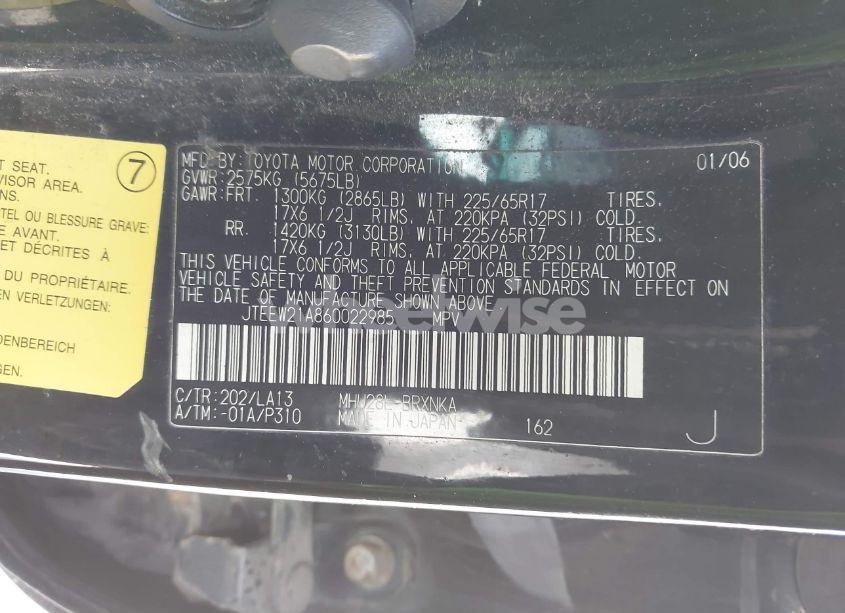 Photo 9 of 2006 Toyota Highlander HYBRID LIMITED V6 (VIN JTEEW21A860022985)