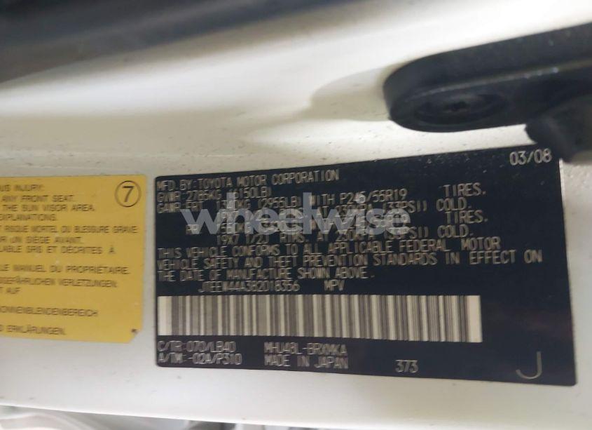 Photo 9 of 2008 Toyota Highlander HYBRID LIMITED (VIN JTEEW44A382018356)