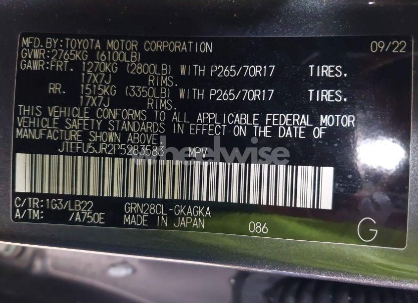 Photo 9 of 2023 Toyota 4runner SR5 PREMIUM (VIN JTEFU5JR2P5283583)