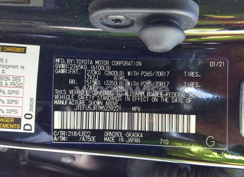 Photo 9 of 2021 Toyota 4runner SR5 PREMIUM (VIN JTEFU5JR7M5239221)