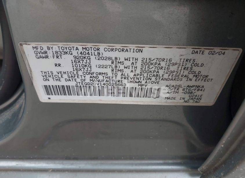 Photo 9 of 2004 Toyota Rav4 (VIN JTEGD20V140025663)