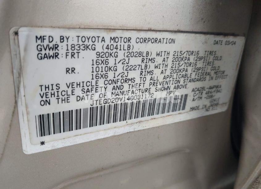 Photo 9 of 2004 Toyota Rav4 (VIN JTEGD20V140031172)