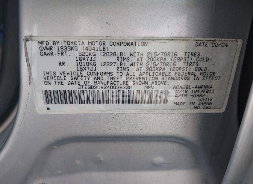 Photo 9 of 2004 Toyota Rav4 (VIN JTEGD20V240026238)