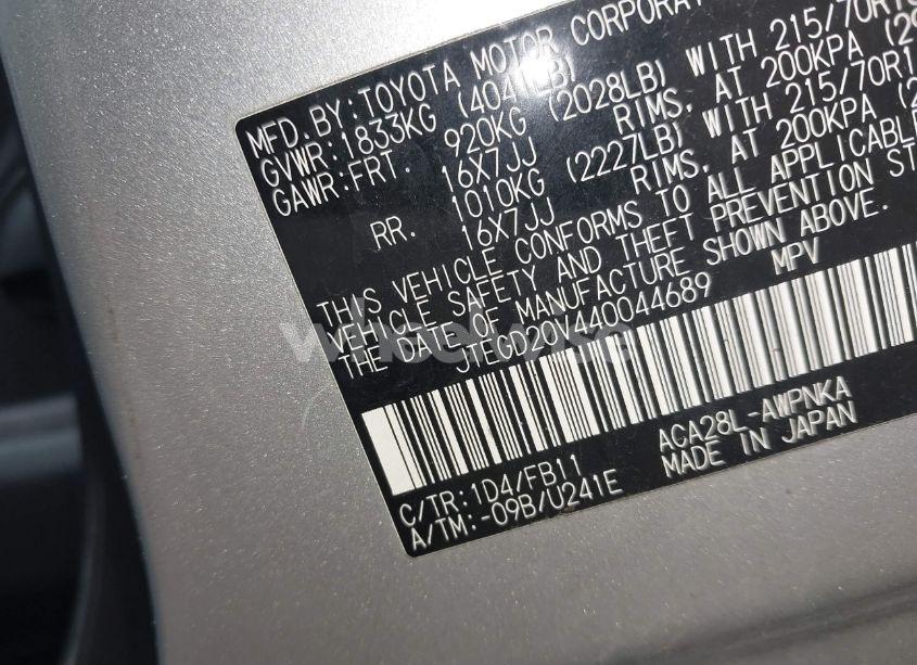 Photo 9 of 2004 Toyota Rav4 (VIN JTEGD20V440044689)